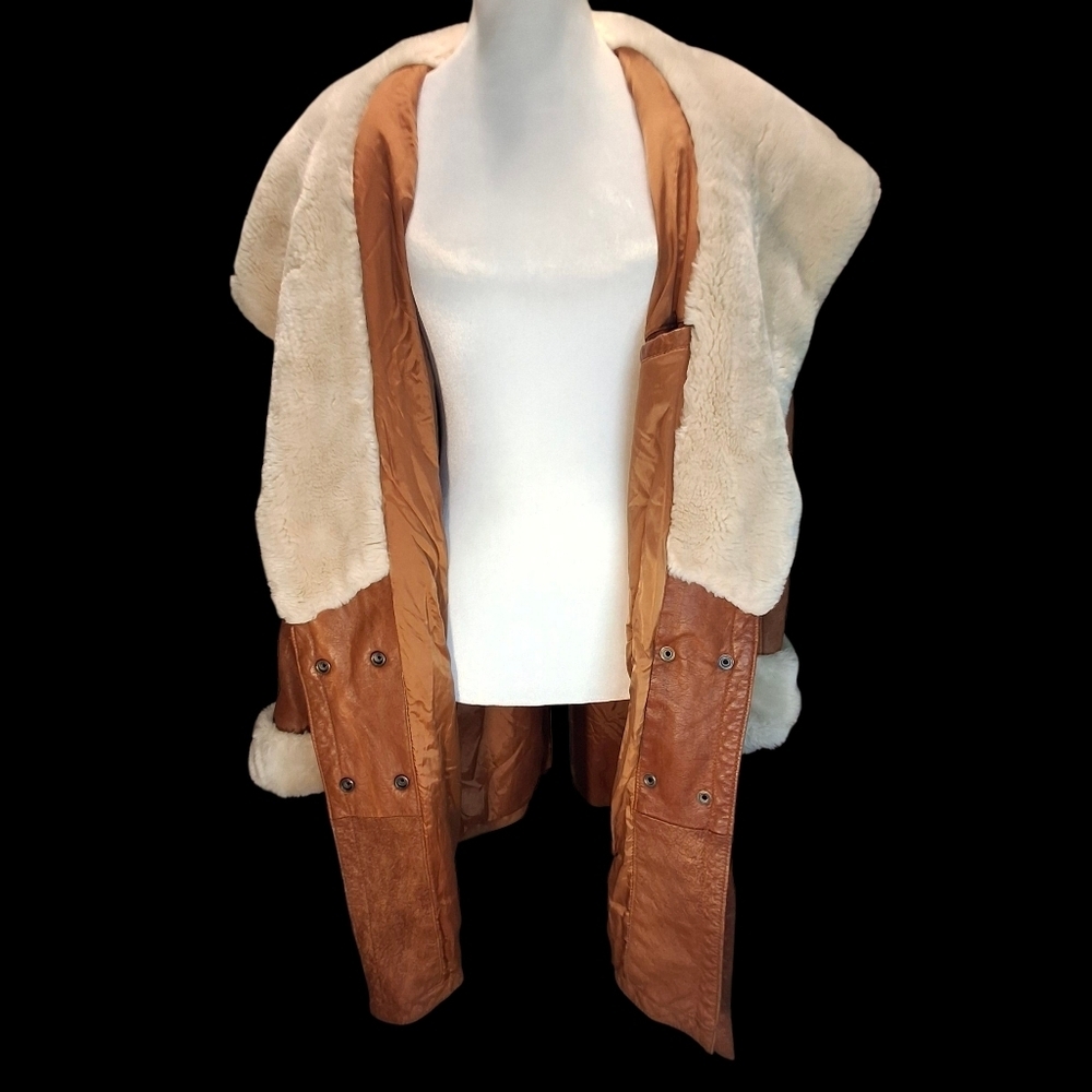 Wilsons Penny Lane Leather Faux Fur Trim Belted Hoodie Coat Women Size Medium - Picture 11 of 16